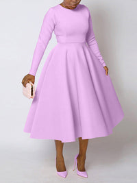 Solid Long Sleeve Midi Dress