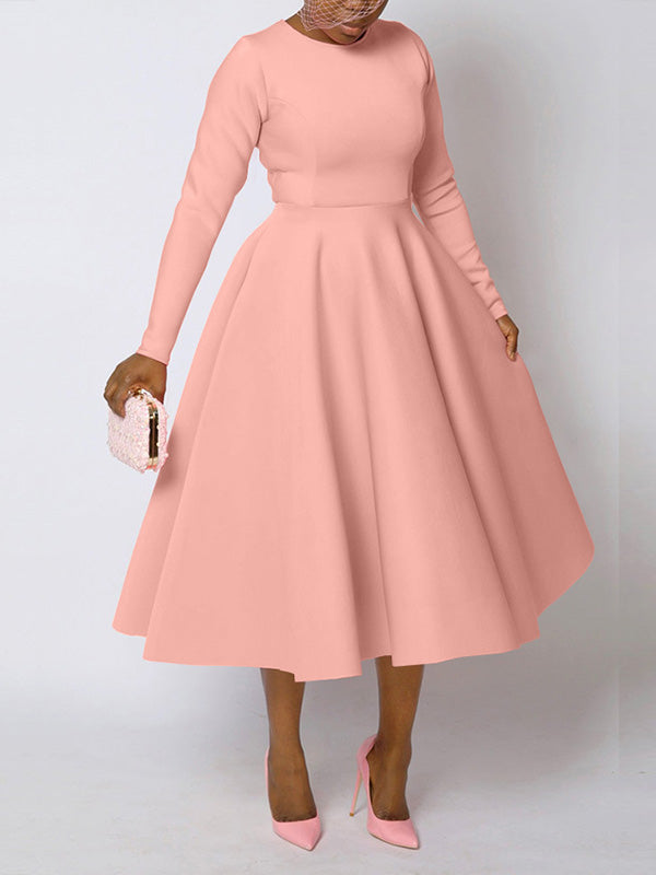 Solid Long Sleeve Midi Dress
