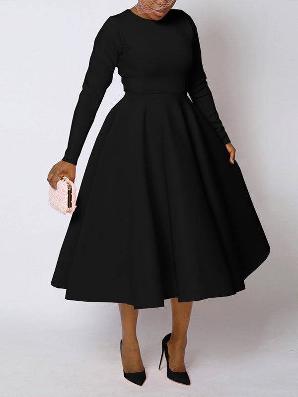 Solid Long Sleeve Midi Dress
