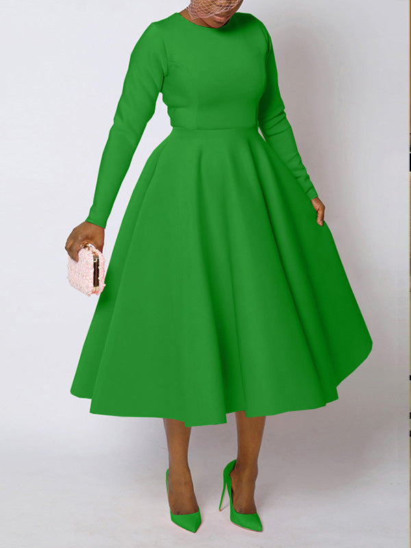 Solid Long Sleeve Midi Dress