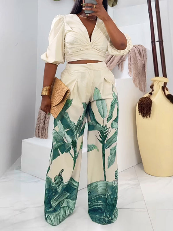 Beautiedoll V-Neck Top & Pants Set