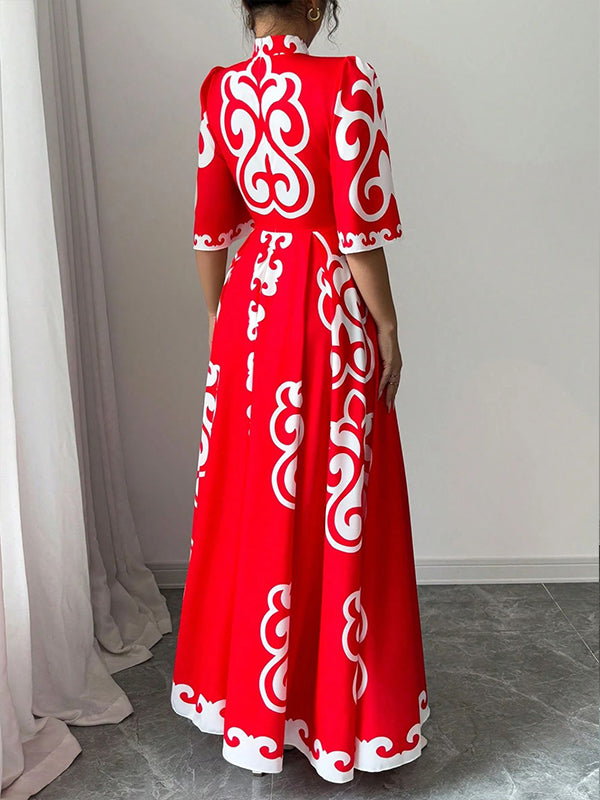 Beautiedoll Printed Slit Maxi Dress