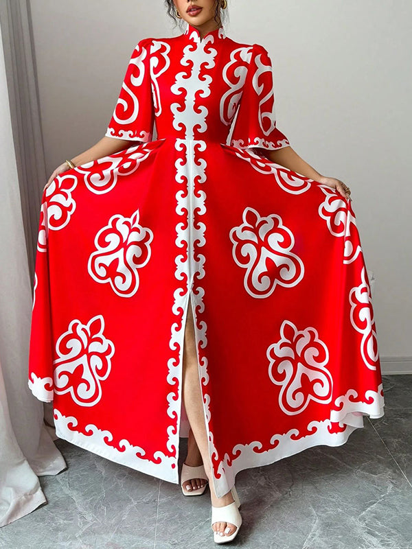 Beautiedoll Printed Slit Maxi Dress