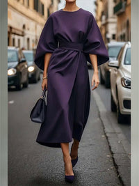 Beautiedoll Solid Cinched-Waist Midi Dress