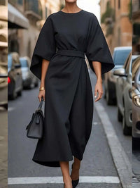 Beautiedoll Solid Cinched-Waist Midi Dress