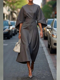 Beautiedoll Solid Cinched-Waist Midi Dress