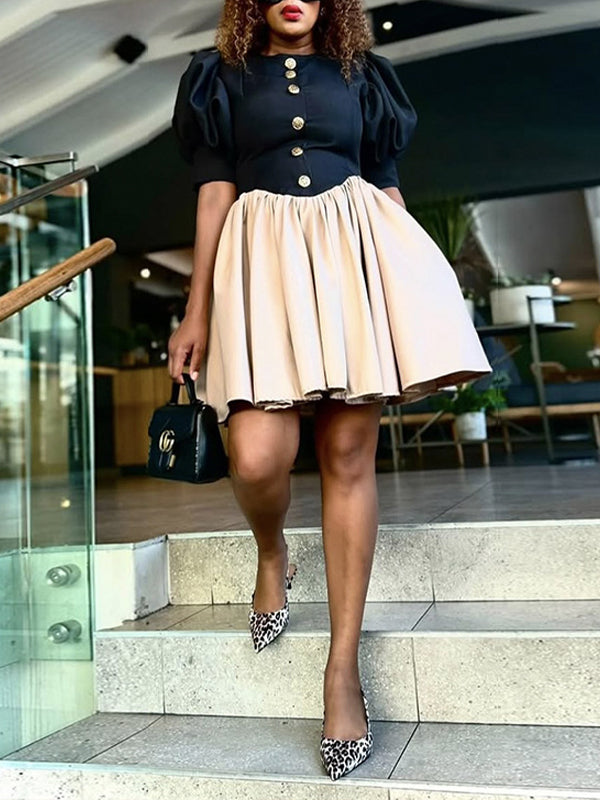 Beautiedoll Two-Tone Button Dress