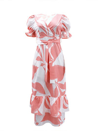 Beautiedoll Printed Tied Ruffle Dress