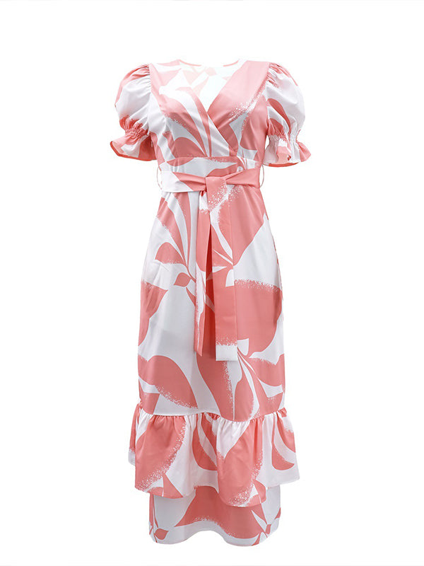 Beautiedoll Printed Tied Ruffle Dress