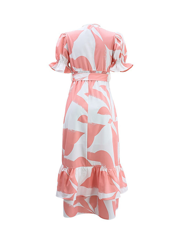 Beautiedoll Printed Tied Ruffle Dress