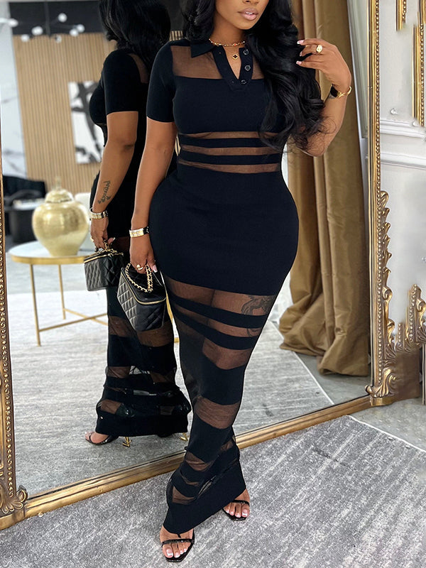 Sheer Combo Polo Dress