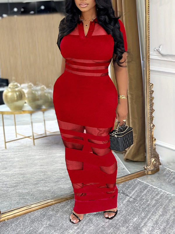 Sheer Combo Polo Dress