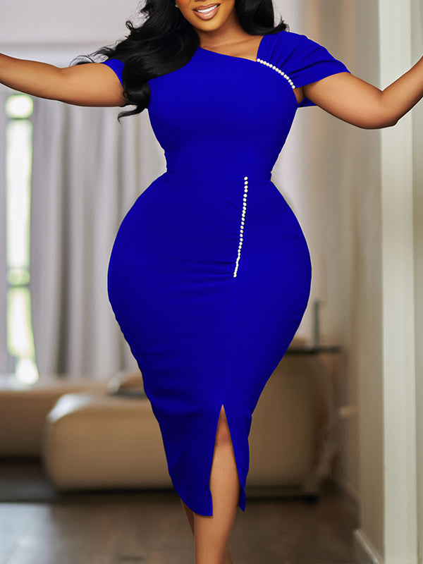 Beautiedoll Pearl-Studded Slit Bodycon Dress