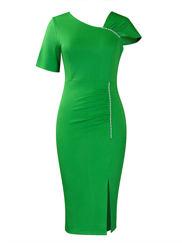 Beautiedoll Pearl-Studded Slit Bodycon Dress