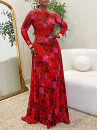 Printed Boat-Neck Maxi Dress