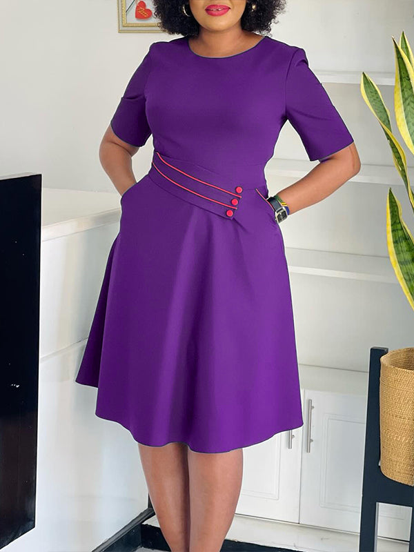 Contrast Button Midi Dress