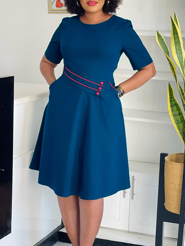 Contrast Button Midi Dress