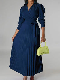 Solid Pleated Shirt Dress
