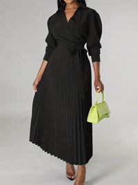 Solid Pleated Shirt Dress