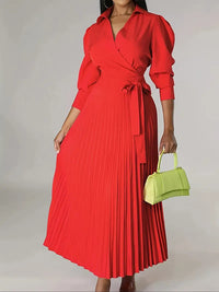 Solid Pleated Shirt Dress