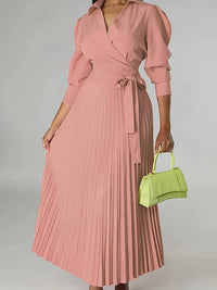 Solid Pleated Shirt Dress