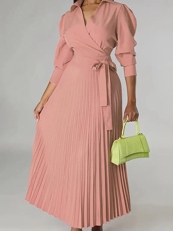 Solid Pleated Shirt Dress