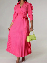 Solid Pleated Shirt Dress