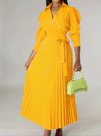 Solid Pleated Shirt Dress
