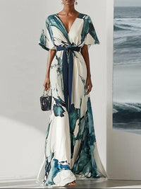 Printed V-Neck Tied Dress