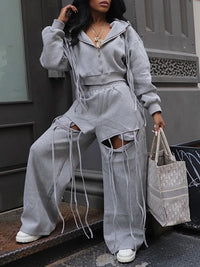 Fringe Zip Hoodie & Pants Set