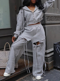 Fringe Zip Hoodie & Pants Set