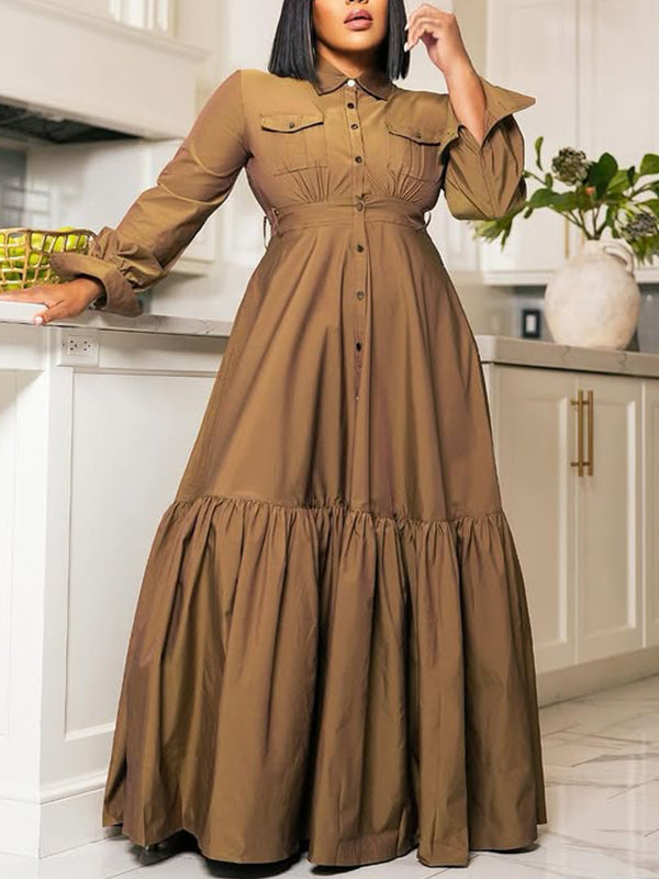 Solid Ruffle Shirt Dress