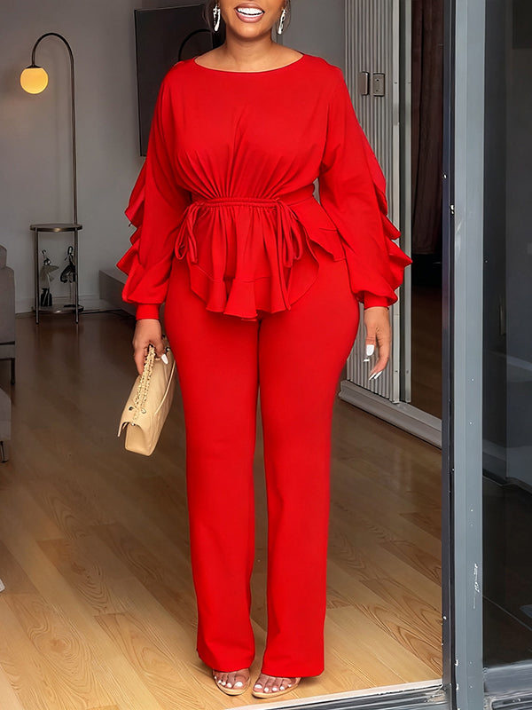 Drawstring Ruffle Top & Pants Set