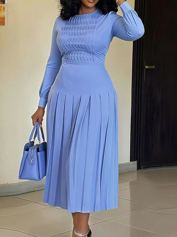 Beautiedoll Solid Pleated Midi Dress