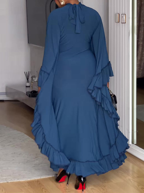 Beautiedoll Solid Ruffle Maxi Dress