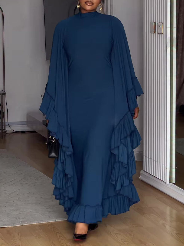 Beautiedoll Solid Ruffle Maxi Dress