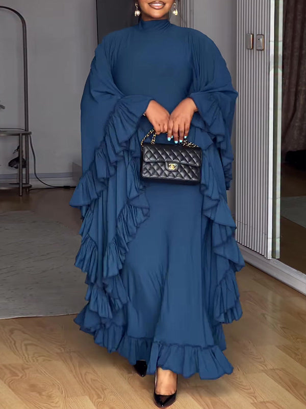 Beautiedoll Solid Ruffle Maxi Dress