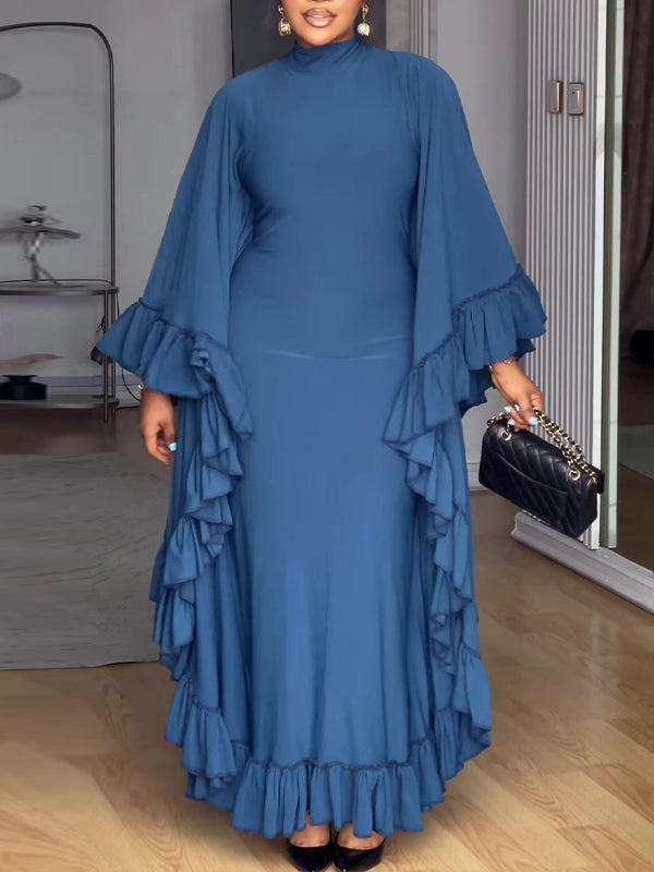 Beautiedoll Solid Ruffle Maxi Dress