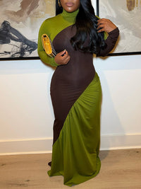 Two-Tone Ruched Maxi Dress