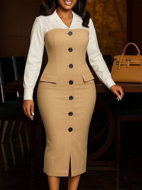 Beautiedoll Two-Tone Button-Front Dress
