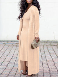 Beautiedoll Solid V-Neck Dress & Cardigan Set