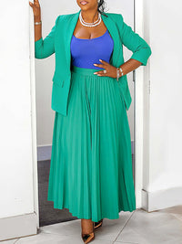 Solid Blazer & Pleated Skirt Set