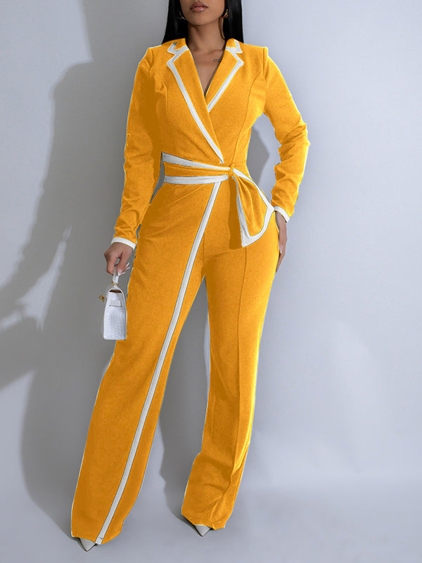 Piping Lapel Jumpsuit