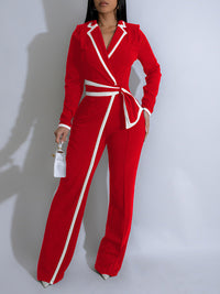 Piping Lapel Jumpsuit