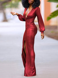 Metallic V-Neck Maxi Dress