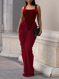 Ruched Combo Sleeveless Maxi Dress