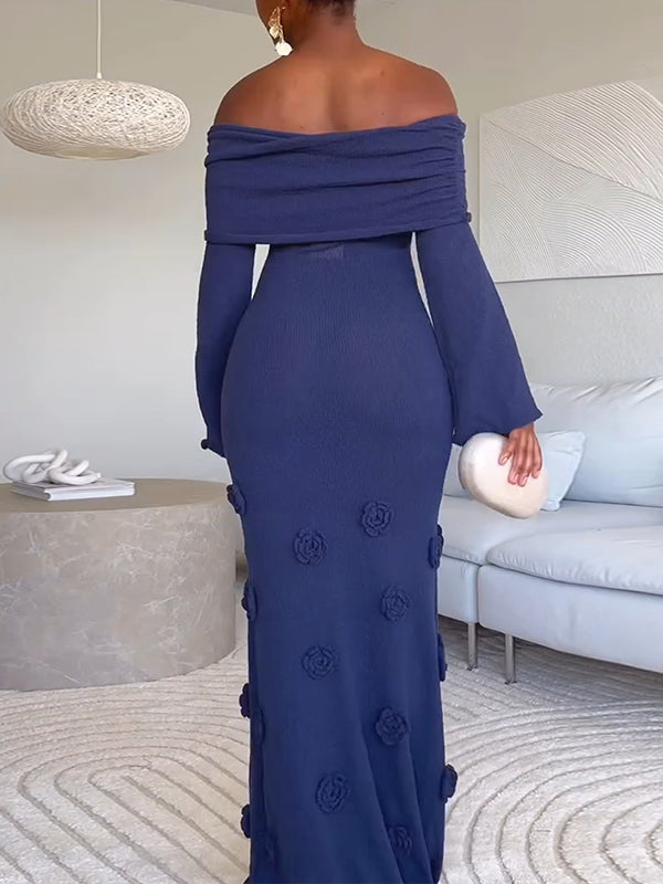 Solid Floral Off-Shoulder Dress