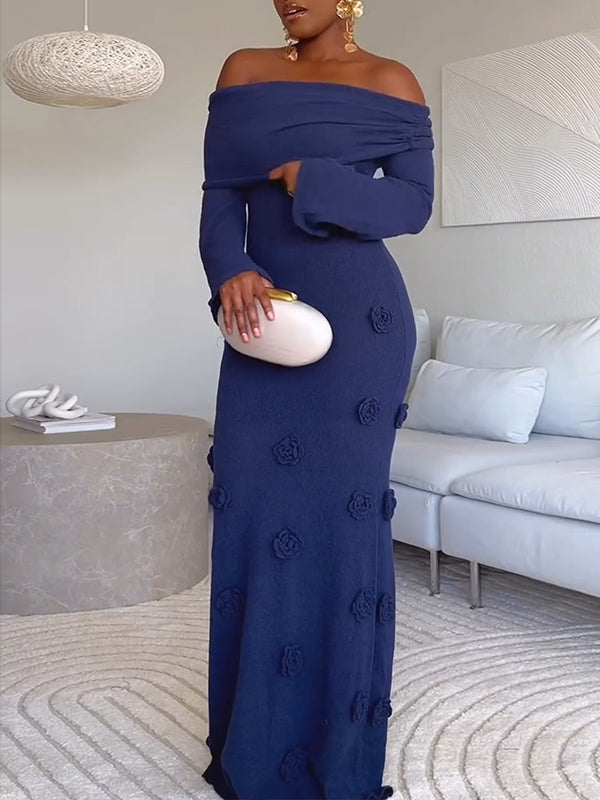 Solid Floral Off-Shoulder Dress