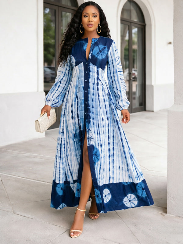 Printed Button-Front Maxi Dress