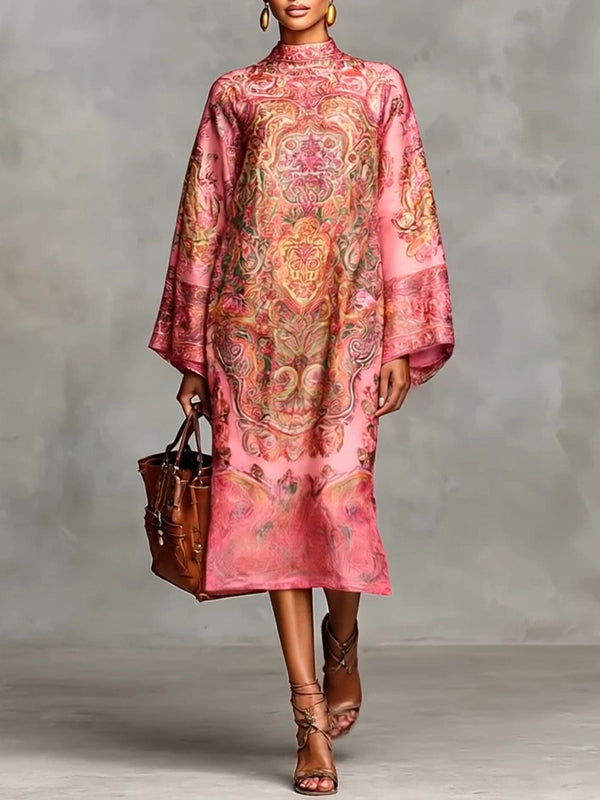 Printed Mock-Neck Midi Dress